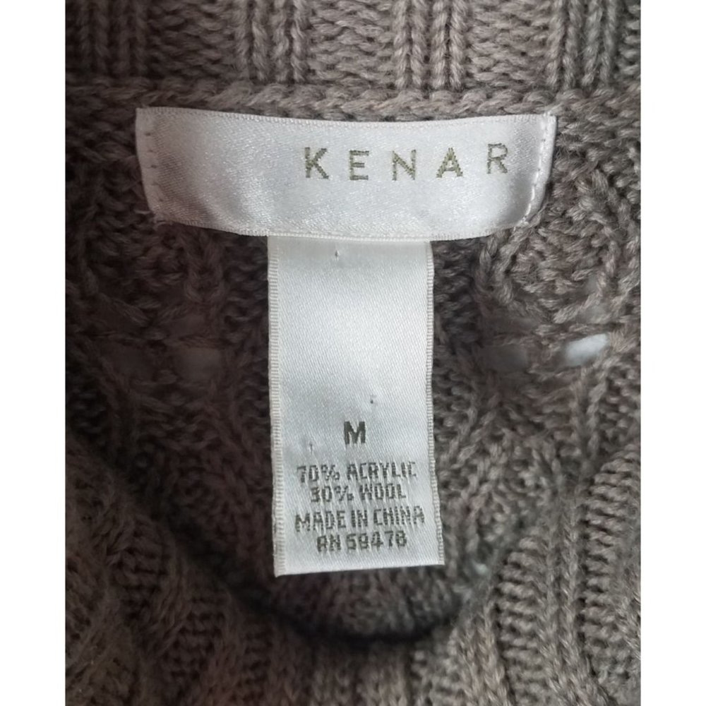 Kenar Women's Sz. M Tan Wool Blend Cowl Neck Short Sleeve Fringe Detail Sweater - Picture 2 of 8